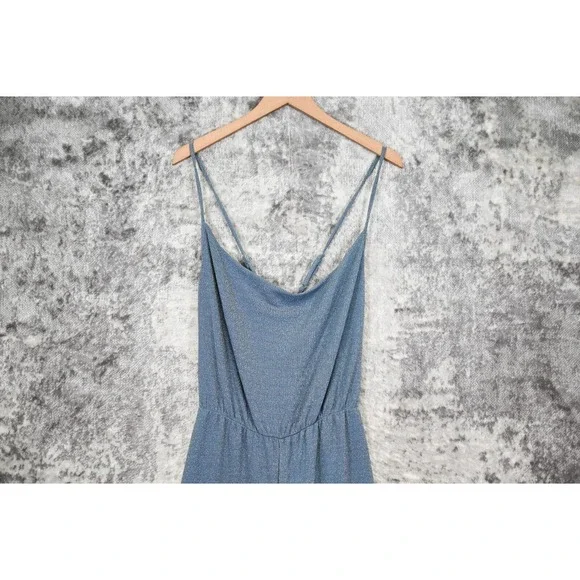 Urban Outfitters Blue Glitter Sleeveless Cross Back Wide Leg Jumpsuit Size L - Picture 2 of 5